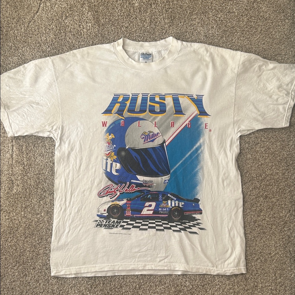 Vintage 90s NASCAR Miller Lite Rusty Wallace Graphic T-Shirt Country Concert